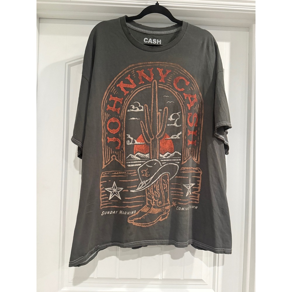 Johnny Cash Sunday Morning Coming Down Graphic Tee Charcoal Grey 2X Distressed